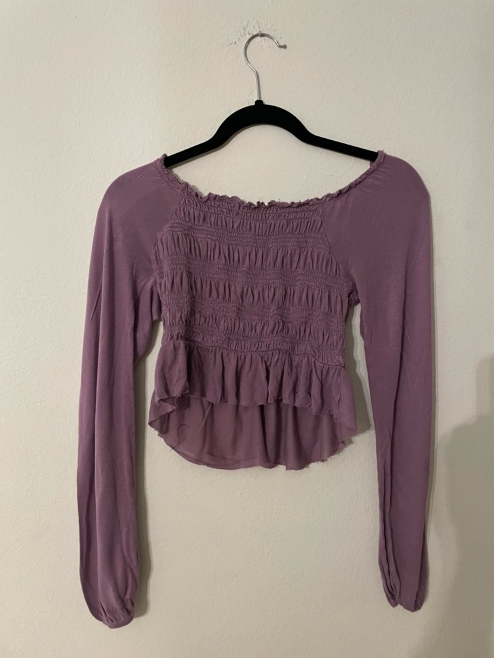 Urban Outfitters Mauve Smocked Ruffle Long-Sleeve Top
